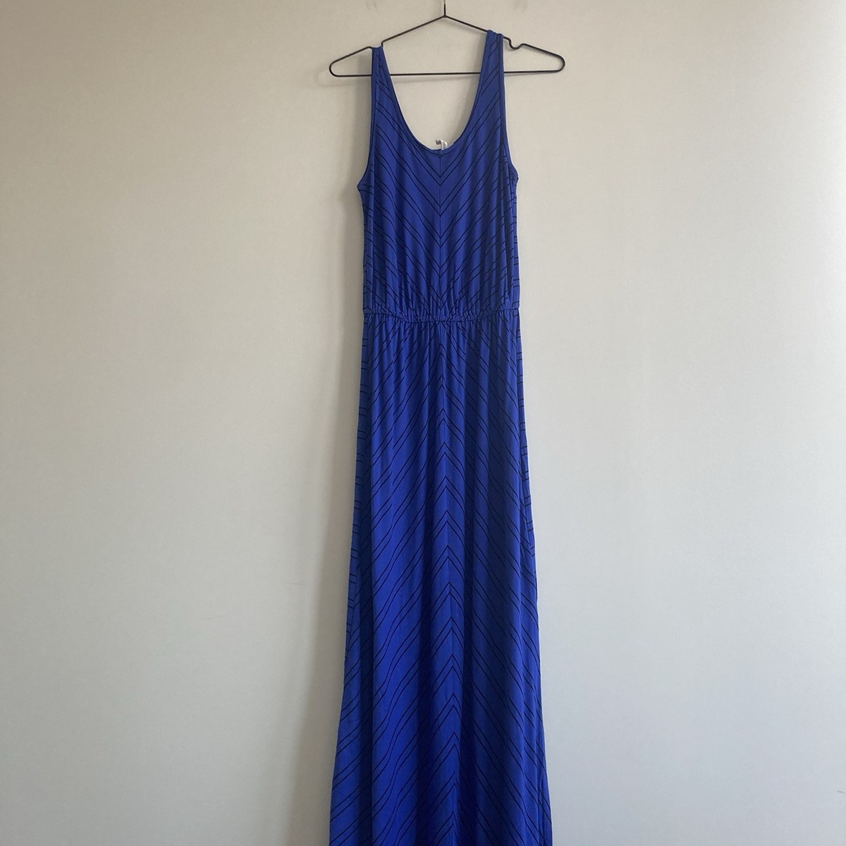 Rip Curl Blue Stiped Strap Sleeve Maxi Dress Sz XS Side Slits Beachy Spring  Surf