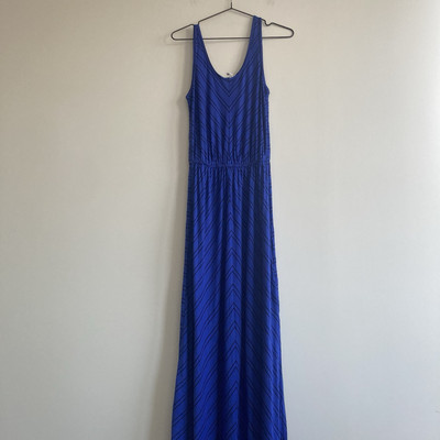 Maxikleid Rip Curl blau gestreift Trägerärmel Gr. XS Seitenschlitze Strand Fr...