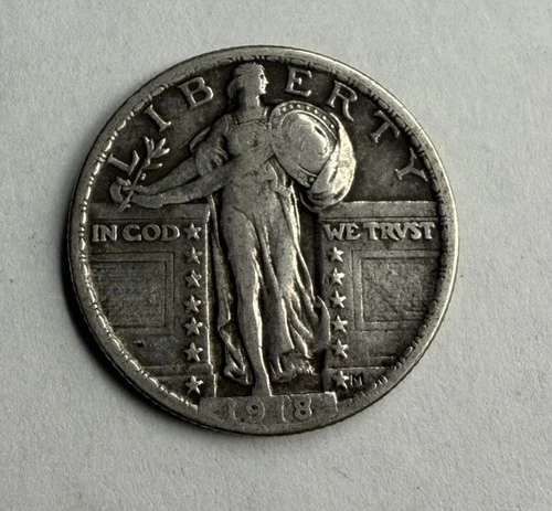 1918 Standing Liberty Quarter Type 1 25C Silver AU+/UNC Original Luster