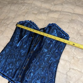 Blue/Black Brocade Ruffled Lace up Corset Bustier