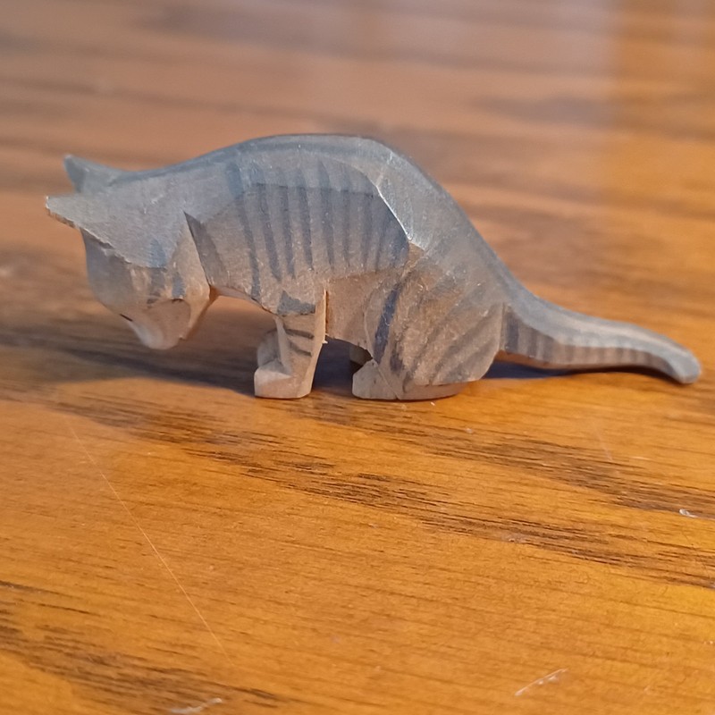 Hand Carved Wooden Tiger Cat Miniature Figurine