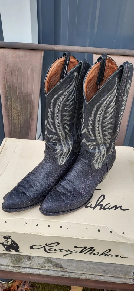 Botas masculinas Larry Mahan 8 D preto exótico píton pele de cobra vampiros EUA preto cobra - Imagem 2 de 4