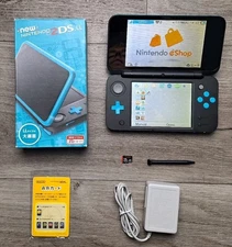 New Nintendo 2DS XL Black Turquoise CIB | Charger + 128GB SD Card | Region Free
