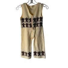 Vintage 60s Gingerbread Knit Romper Jumpsuit Holiday Beige Unisex 3-6 Mo Baby