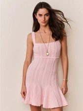 NWT Loveshackfancy Tabatha Stretch Pointelle Mini Dress Peach Sorbet Pink | XS
