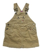 Oshkosh Tan Brown Pink Corduroy Floral Overall Jumper Dress Toddler 12 M Spring