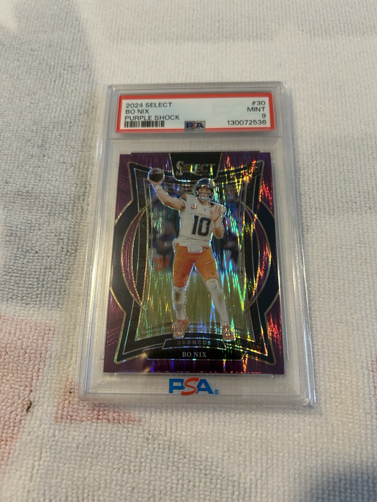 2024 Panini Select - Concourse Bo Nix #30 Purple Shock Prizm /360 (RC)
