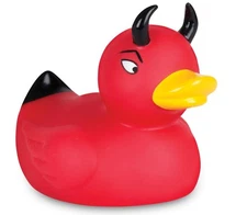 😈 Devil Duckie Rubber Bath Toy – Red Floating Demon Duck with Horns | Gag Gift