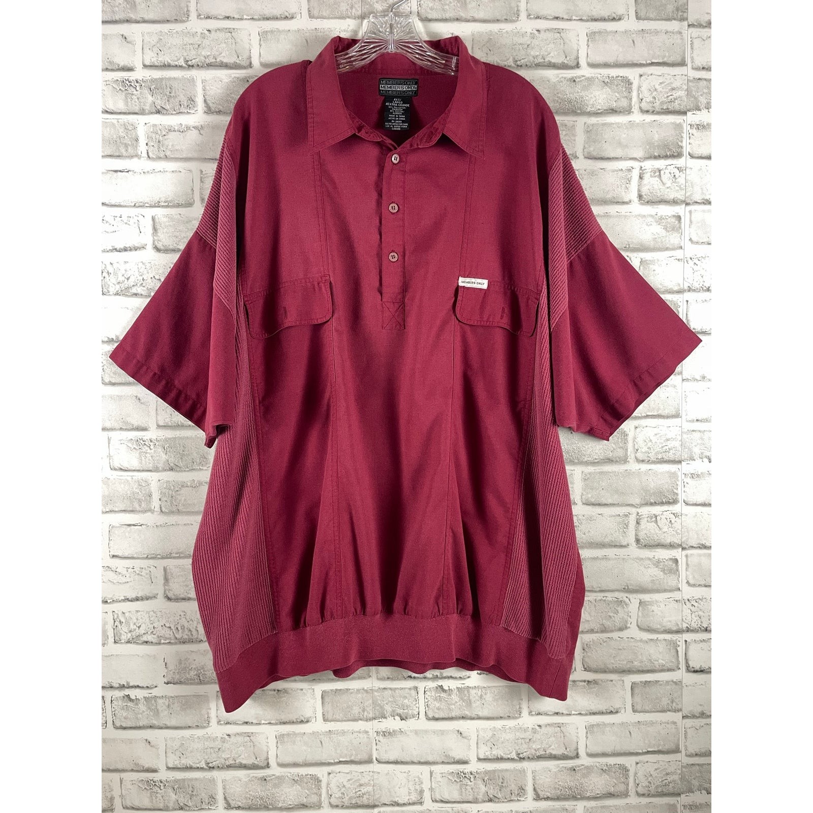 Members Only Shirt 4XT Mens Burgundy Short Sleeve Ribbed Vintage Pocket Polo