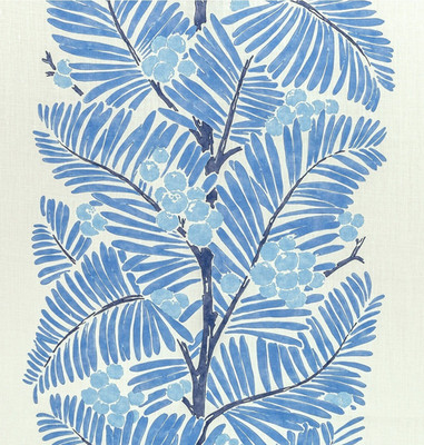 BRUNSCHWIG & FILS VORHANGSTOFF DESIGN Palmar Print 6,8 METER BLAU 100% LEINEN