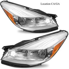 For 2013-2016 Ford Escape SUV Chrome Halogen Headlights Assembly Left+Right Pair