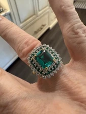 Princess Cut 3.10ct Lab Created Emerald 935 Argentium Silver Ring