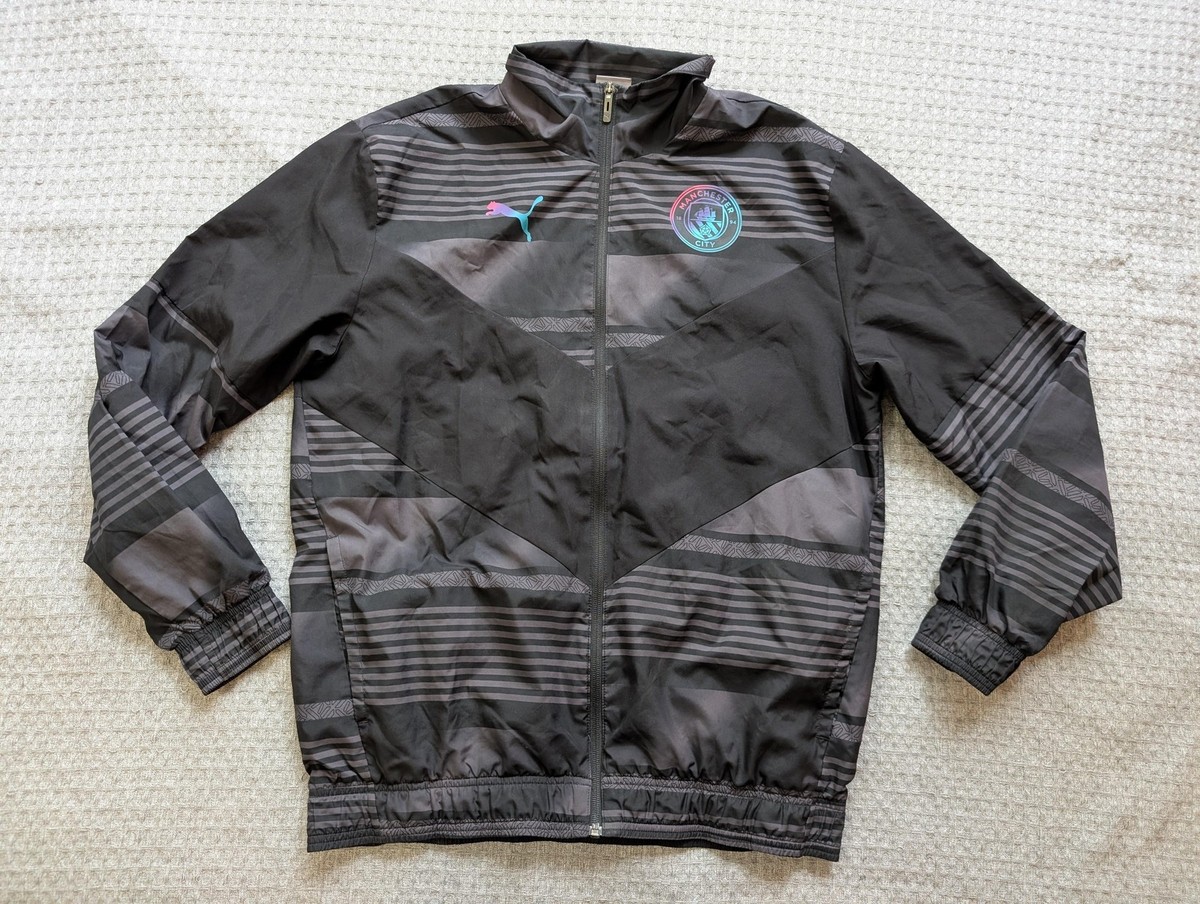 ウェア ManchesterCity Soccer Track Windbreaker Manchester City Jacket Mens Medium Black Gray Soccer Track