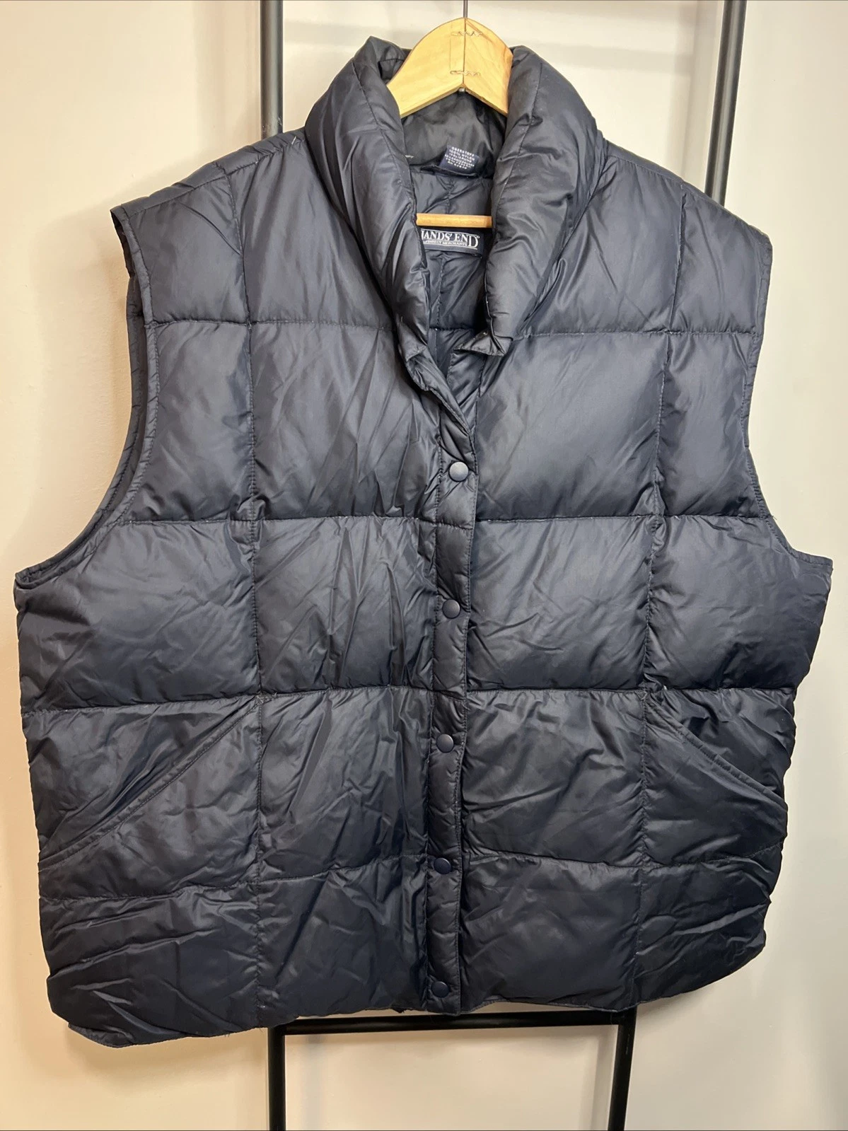 Lands' End Down Puffer Vest Men's L Goose Down Insulated Winter Warm -Vintage