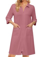 Zipper Robes for Women 3/4 Sleeve Housecoats Knee Length Bathrobe Lightweight...