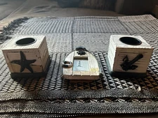 beach nautical home decor picture frame and 2 tealight holder handcrafted wood