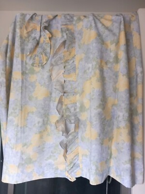 Vintage Paar Blumenmuster Vorhänge 54'' Rüschenkante blau gelb Aquarell 