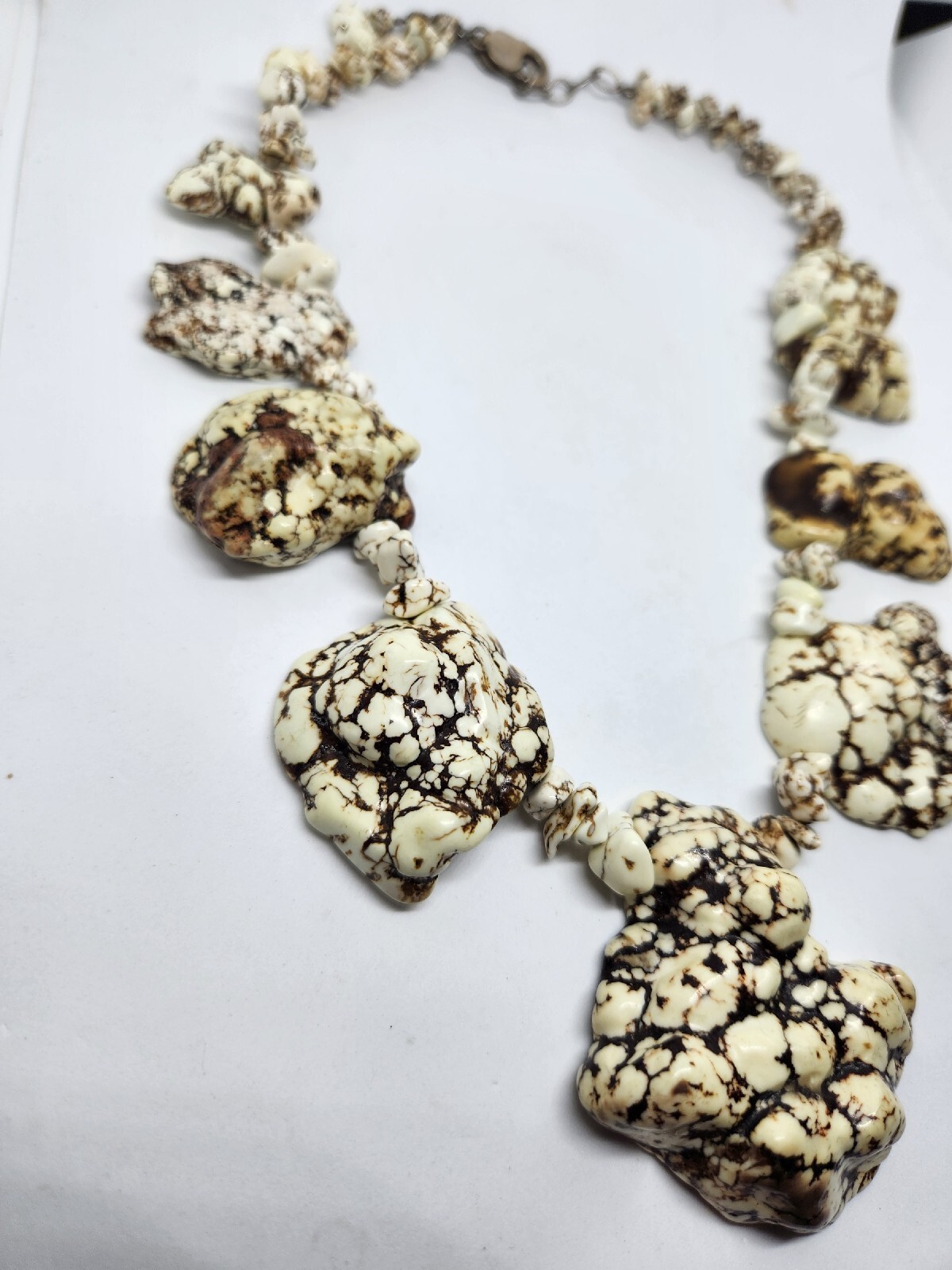 Cream White Turquoise Statement NecklaceCream Whi… - image 3