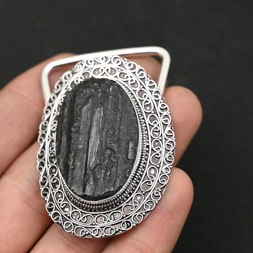 Black Tourmaline Gemstone 925 Sterling Silver Handmade Jewelry Belt Buckle Gift - Video 1 of 1