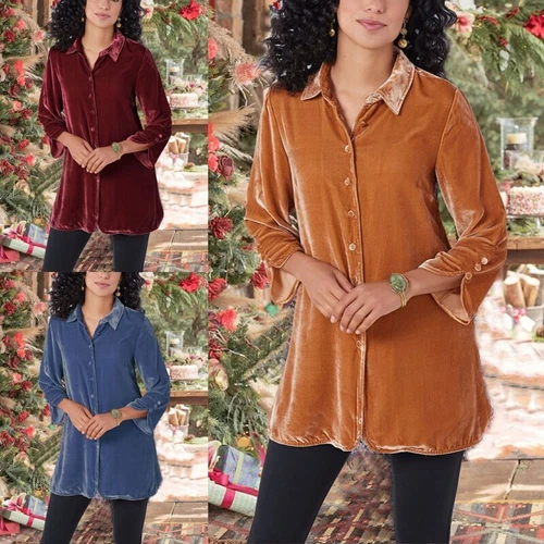 Blusa Prendas para el torso holgada informal de terciopelo manga larga para mujer - Imagen 3 de 27