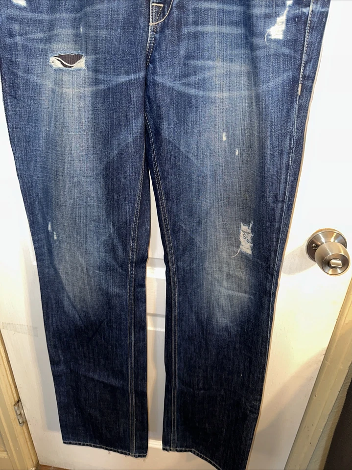 Pantalones de mezclilla Kasil azul oscuro 5 bolsillos aspecto salpicaduras calce recto para hombre talla 33W X 34L Foto 4 de 4