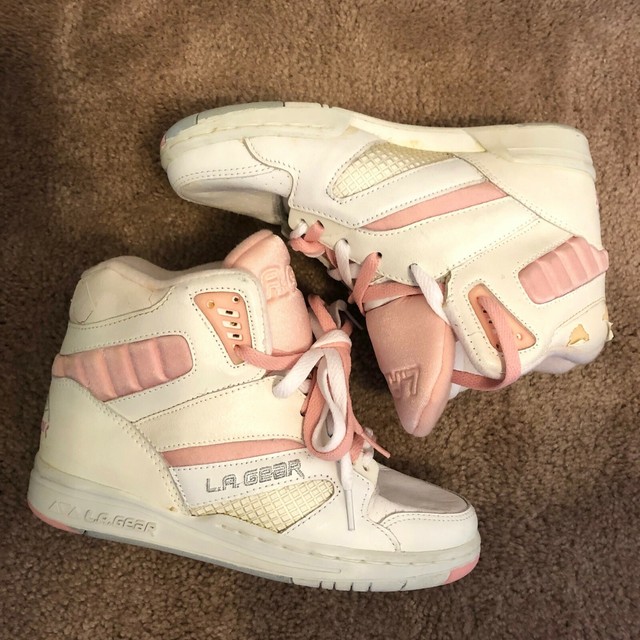 La Gear Tênis High Top Rosa Sapatos brancos Vintage Anos 80 Anos 90 Deadstock tamanho 6.5 W