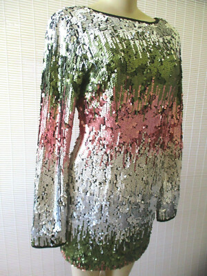 Elizabeth And James Sequined Mini Dress Multicolor Silk Trim Long