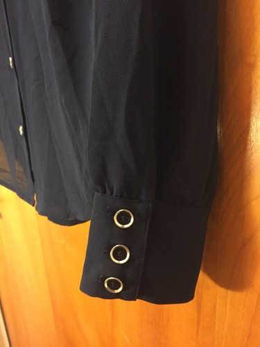 Blusa Mujer Pequeña Premisa Estudio Manga Larga Azul Marino Nueva Con Etiquetas Abotonada Trabajo - Imagen 9 de 11