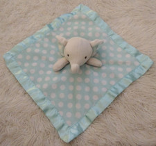 Cuddle Time Elephant Polka Dot Satin Trim Lovey Security Blanket Teal Green/Blue