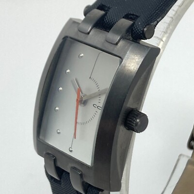 Code Women's Tank Watch 21mm Gunmetal Gray 50M WR Black Band New Battery 6.75''