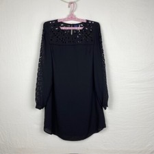Black Dress Women Small Black Long Sleeve Eyelets NEW Polyester Kaari Blue
