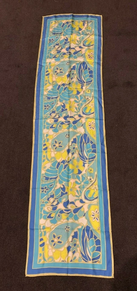 JIM THOMPSON 100% Seda Jacquard Verde, Azul Floral Bufanda 38cmx147cm Handroll Dobladillos Foto 2 de 4