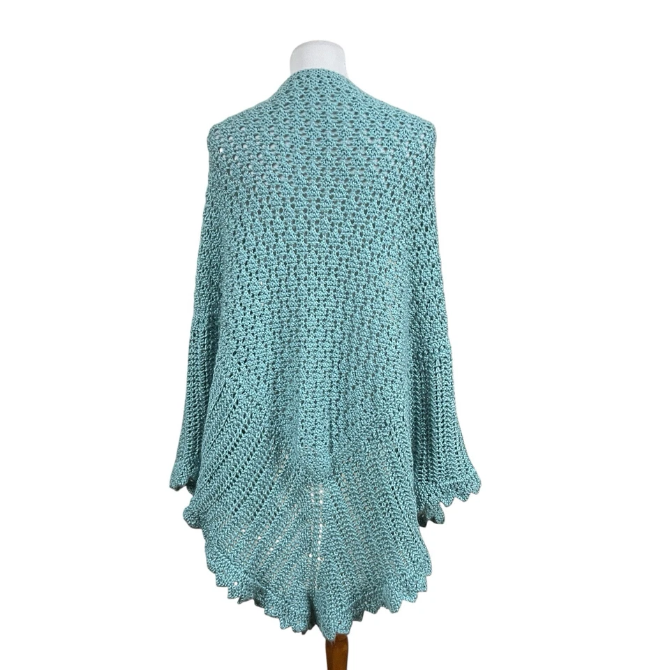 Mantón de ganchillo vintage hecho a mano tejido abrigo azul acogedor casa núcleo abuela boda Foto 3 de 4