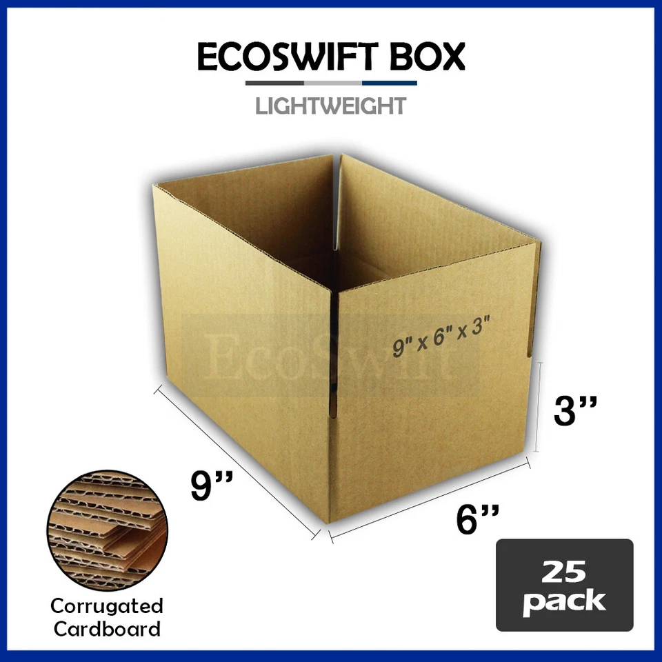 25 cajas de envío de mudanza de embalaje de cartón EcoSwift 9x6x3 cajas corrugadas