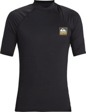 NEW Quiksilver Mens Hi Badge Upf50 Short Sleeve RASH GUARD XL swim shirt BLACK