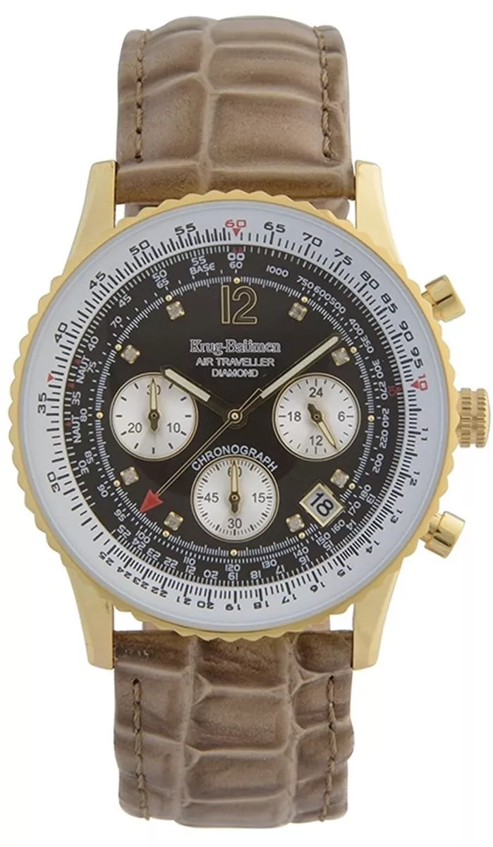 krug baumen watch mens Diamond Air Traveller Quartz Chronograph