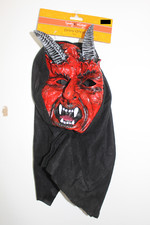 HORNED DEVIL MASK Face Red Satan Hooded Halloween Costume Adult Evil Scary NEW