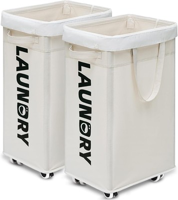 Laundry Baskets with Wheels and Handle, 2-Pack 75L Collapsible Laundry Baskets