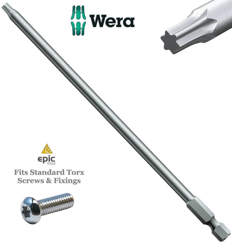 WERA Tough Extra Long TORX (TX) 152mm (6") Screwdriver Bits, Sizes Tx-6 To Tx-40