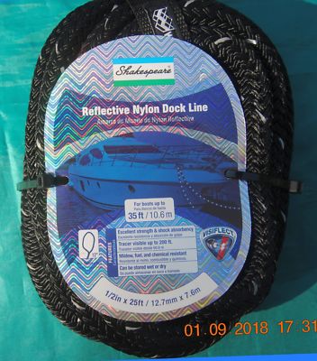 SHAKESPEARE REFLECTIVE NYLON DOCK LINE 25 FT X 1/2 DIA SPLICED EYE NEW FREE SHIP