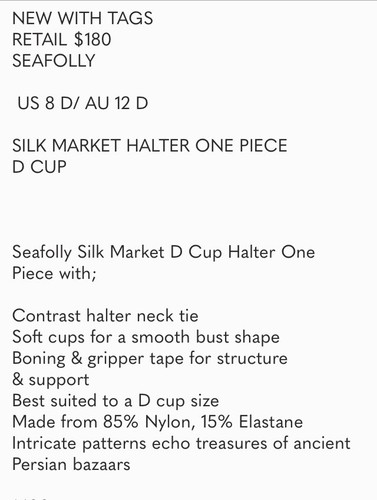 Nuovo con etichette $180 US taglia 8 D tazza Seafolly Silk Market Halter Maillot pezzo unico Bahama - Foto 3 di 4