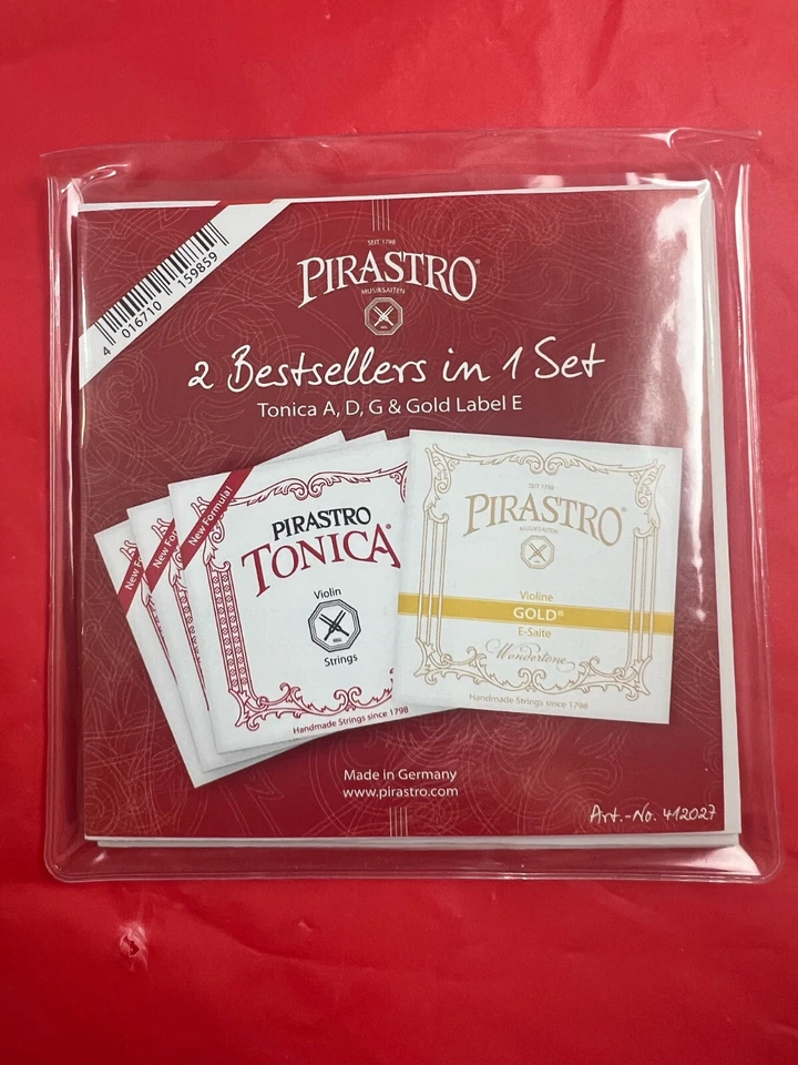 100% Authentic Pirastro Tonica Violin String Set 4/4 A,D,G Gold Label E Ball - Image 3 of 4