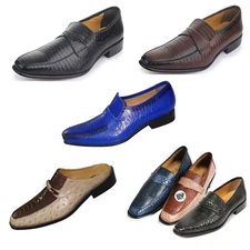 LIBERTYZENO Mens Genuine Leather Lizard Print Loafers $ Slip on Tassel Moccasins