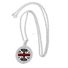 Thin Red Line Silver Colour Necklace With Diamante Pendant And Gift Box