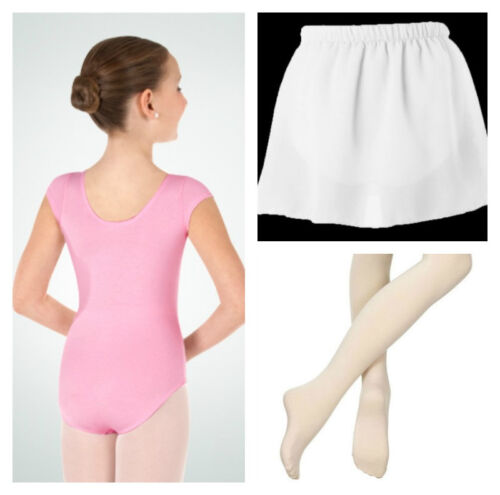 Body Wrappers BWC120 Girl's 3-4 Light Pink Short Sleeve Leotard Tights & Skirt - Picture 1 of 4