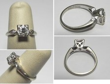 V458 Vintage Solid 14K White Gold Diamond Illusion Engagement Ring, Sz 5.75