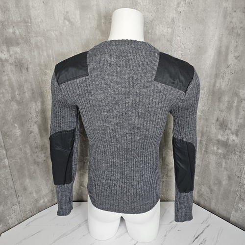 The Woolly Pully Crew Neck Grey Ribbed Knit Pullover Sweater with Epaulets - Picture 6 of 9