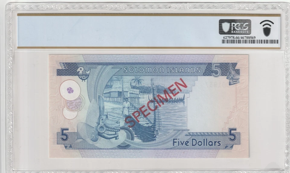 Solomon Islands 1979 $5 Certified PCGS Banknote UNC 66 PPQ Pick CS1 Specimen - Image 2 of 2