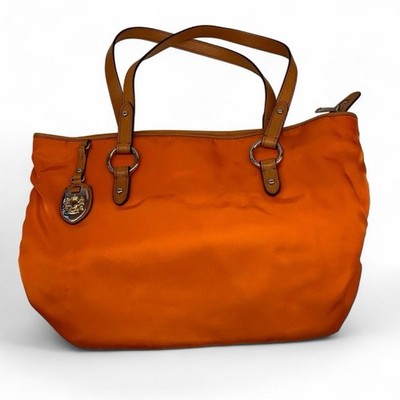 Lauren Ralph Lauren Orange Tote Brown Double Handles Zip Closure Charm