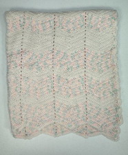 Hand Crocheted Baby Blanket 35x35 Pastel Floral Scalloped Chevron Afghan